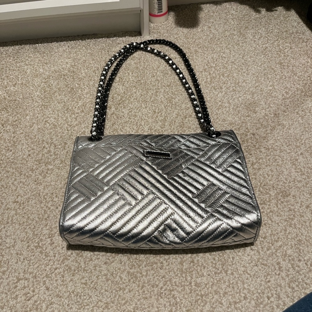Rebecca Minkoff Quilted Metallic Silver Chain-Strap Shoulder Bag